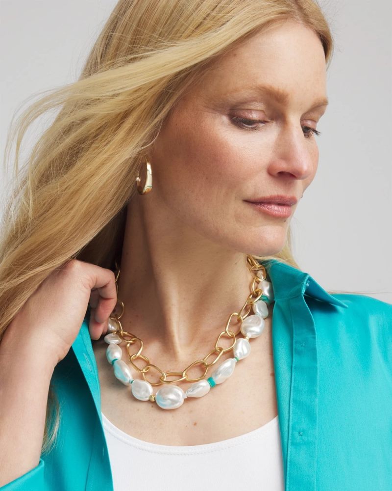 Chicos Pearlescent Goldtone Collar Necklace - PEARL