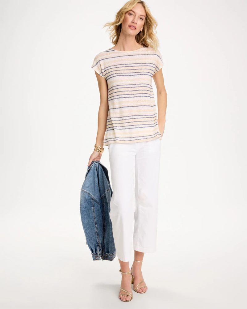 Chicos Striped Linen Dolman Tee - PASSPORT BLUE