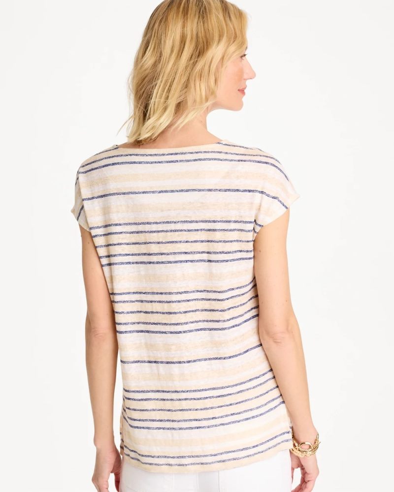 Chicos Striped Linen Dolman Tee - PASSPORT BLUE