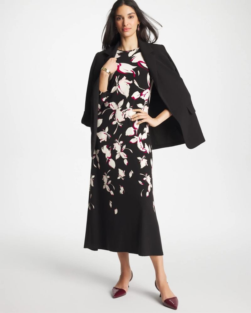 Chicos Column Knit Maxi Dress - BLACK