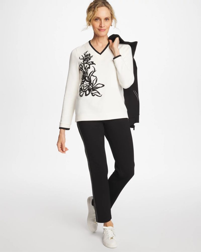 Chicos Zenergy® Double-Knit Applique Top - ECRU
