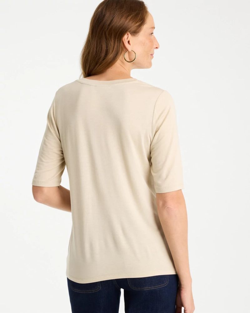 Chicos Knit Sequin Elbow Tee - TOPAZ SMOKE