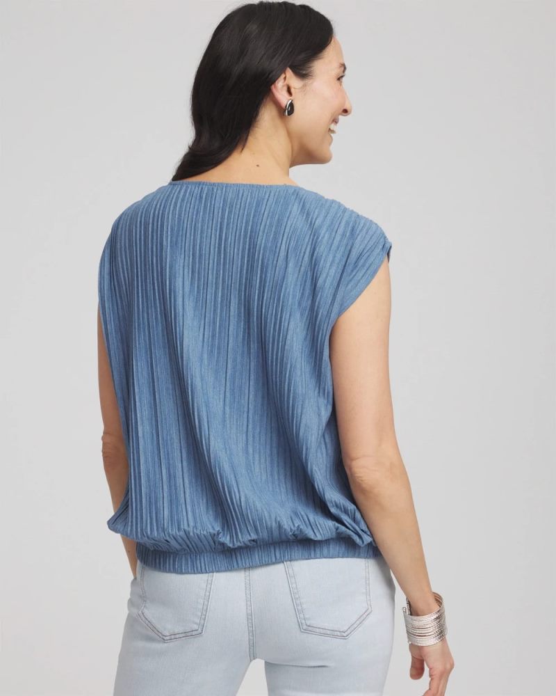 Chicos Melange Pleated Bubble-Hem Top - INDIGO