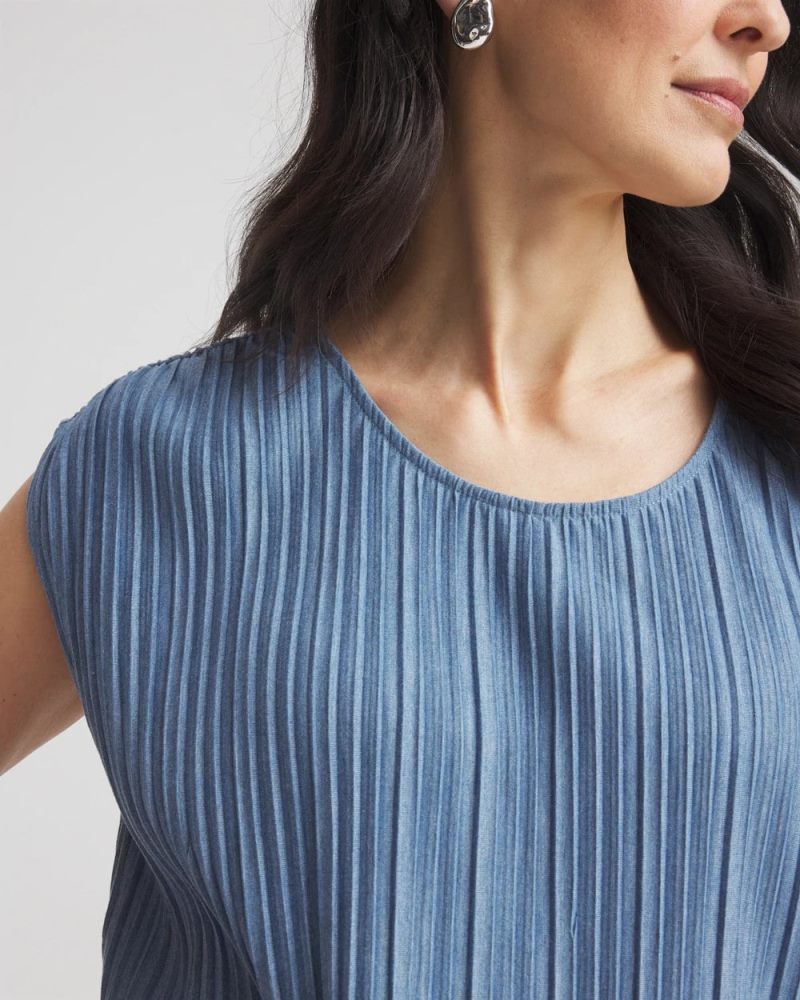 Chicos Melange Pleated Bubble-Hem Top - INDIGO