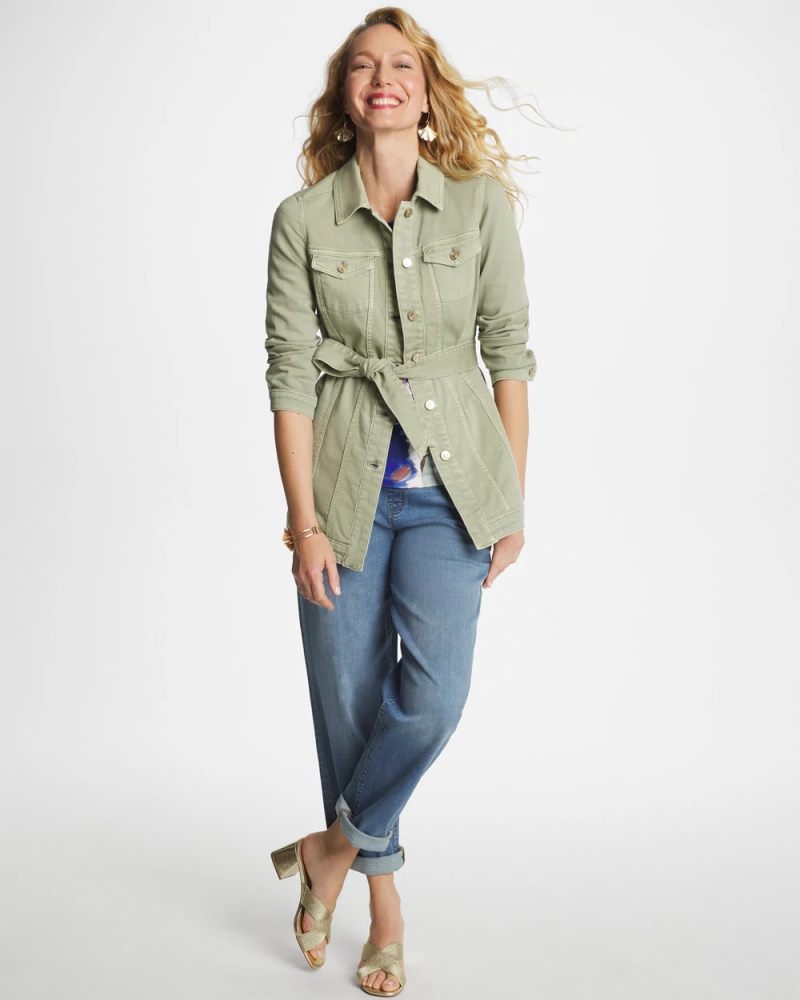 Chicos Elongated Belted Denim Jacket - SEAGRASS GREEN