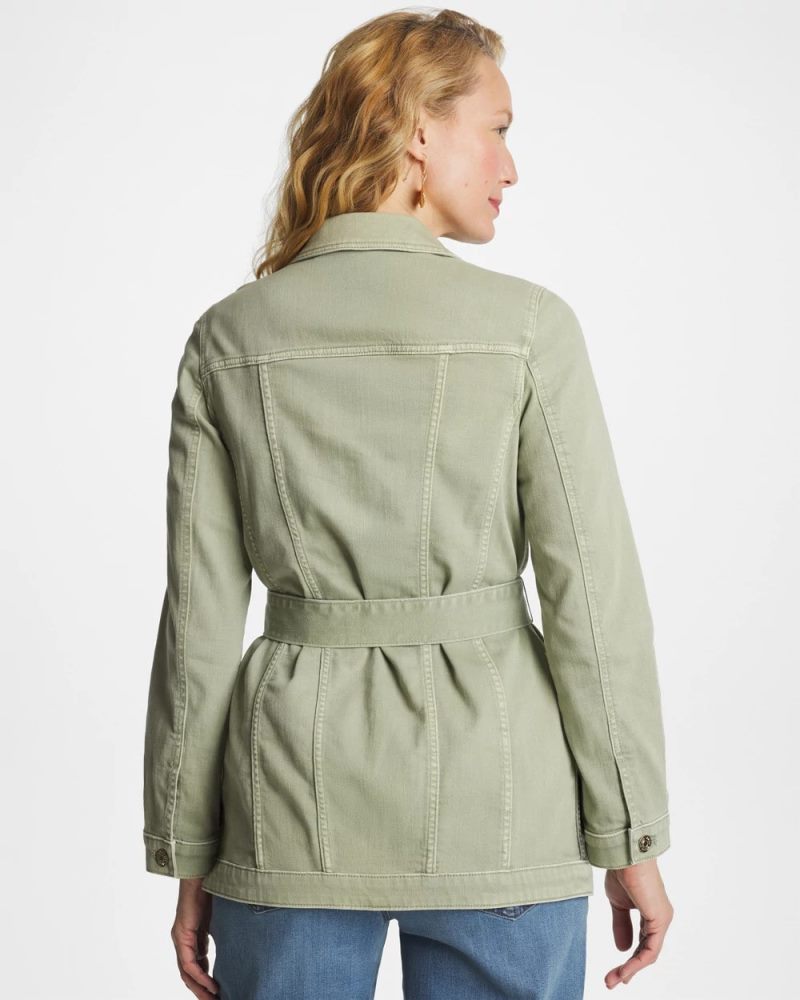 Chicos Elongated Belted Denim Jacket - SEAGRASS GREEN
