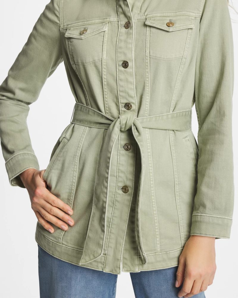 Chicos Elongated Belted Denim Jacket - SEAGRASS GREEN