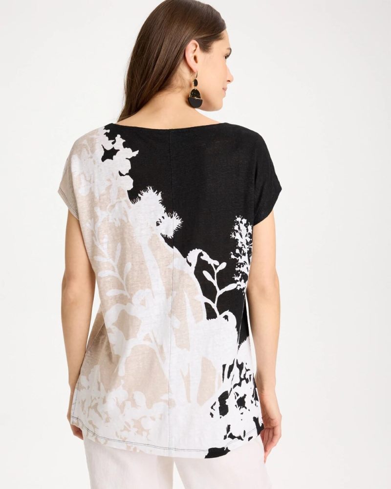 Chicos Linen Floral Seamed Tunic - BLACK