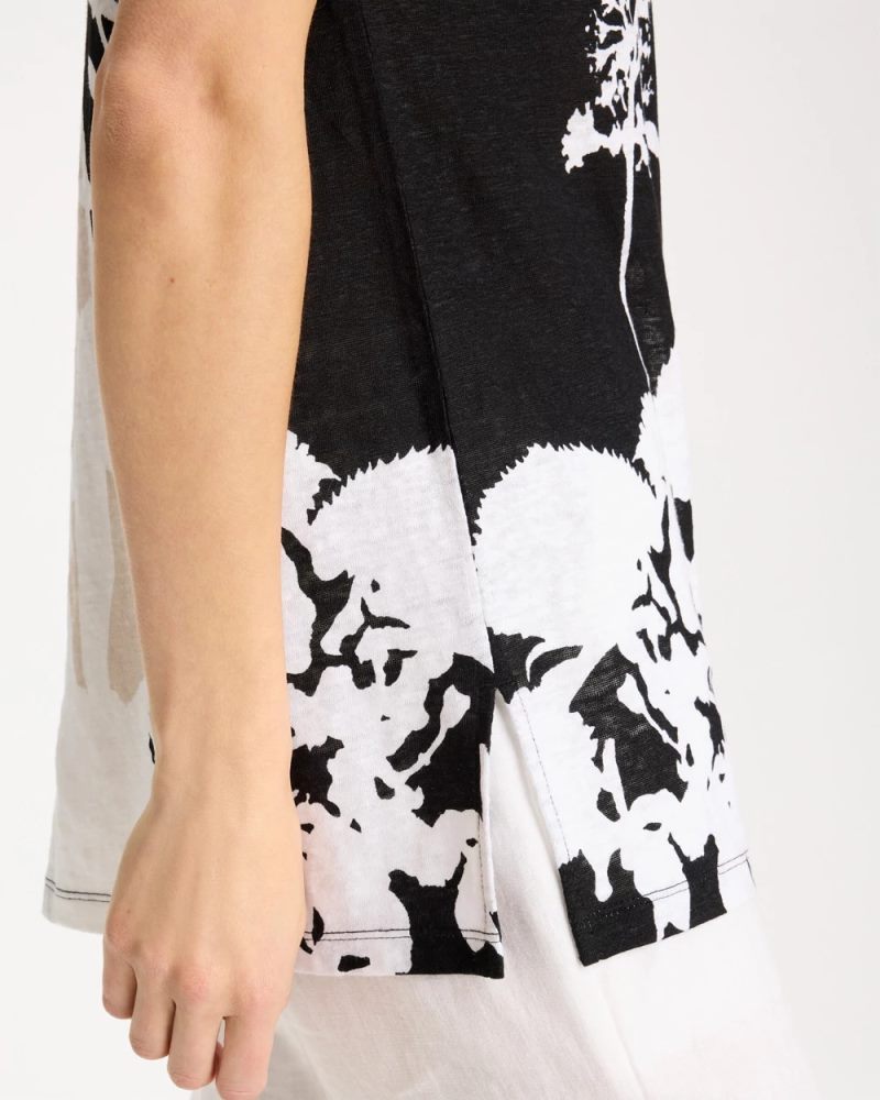 Chicos Linen Floral Seamed Tunic - BLACK
