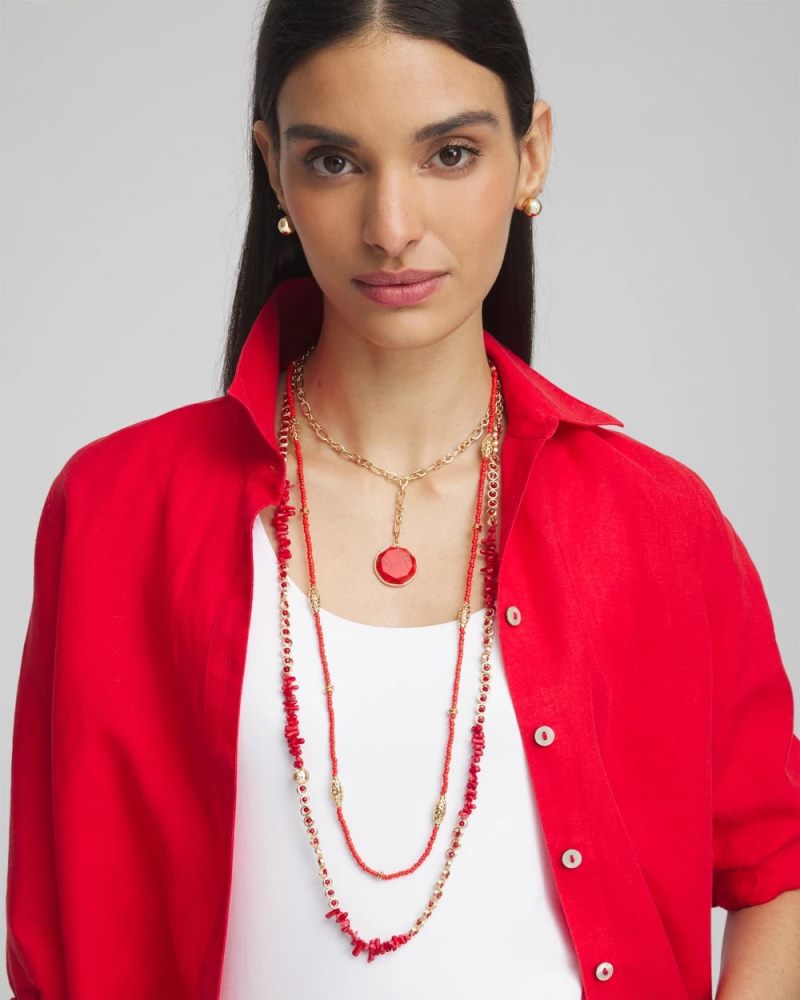 Chicos Single Strand Coral Necklace - RED