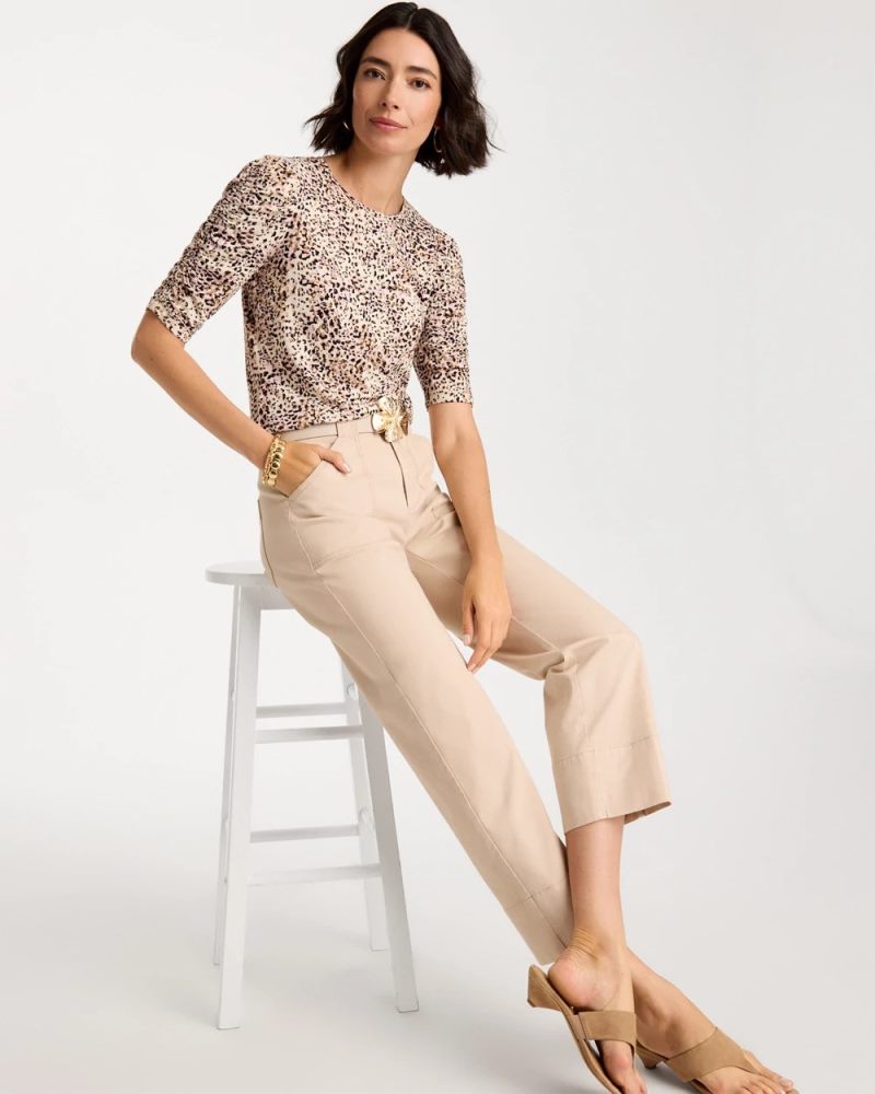 Chicos Touch of Cool™ Animal Print Shirred Tee - CATTAIL BROWN