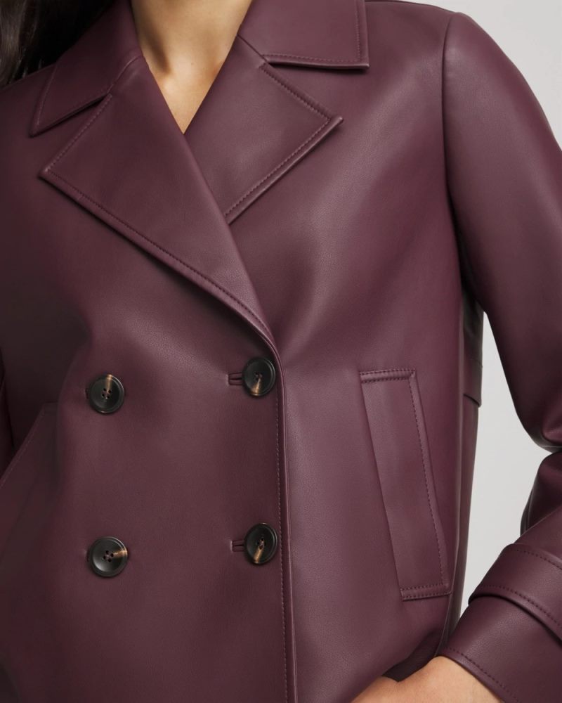 Chicos Faux Leather Trench Coat - BLACKENED BURGUNDY