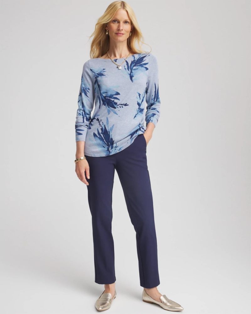 Chicos Ella Painterly Bateau Pullover Sweater - PASSPORT BLUE