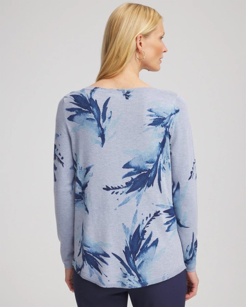 Chicos Ella Painterly Bateau Pullover Sweater - PASSPORT BLUE