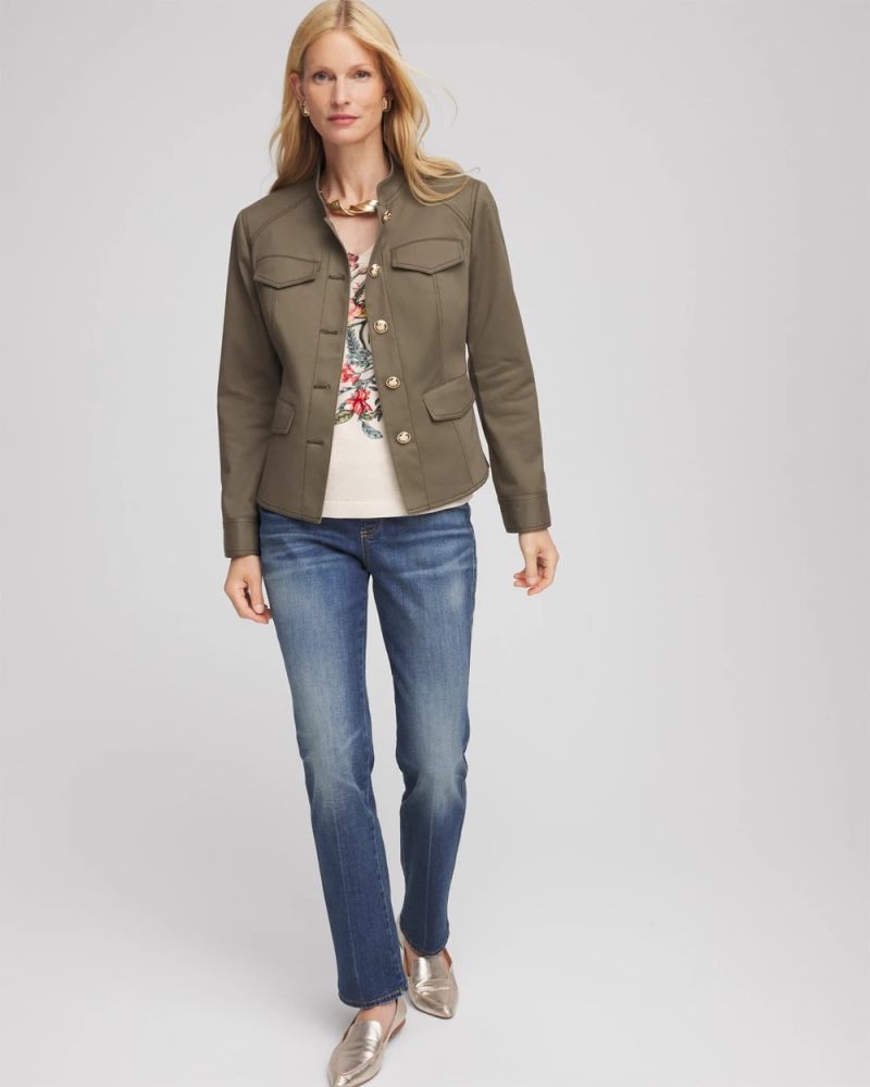 Chicos Peplum Field Jacket - NETTLE LEAF