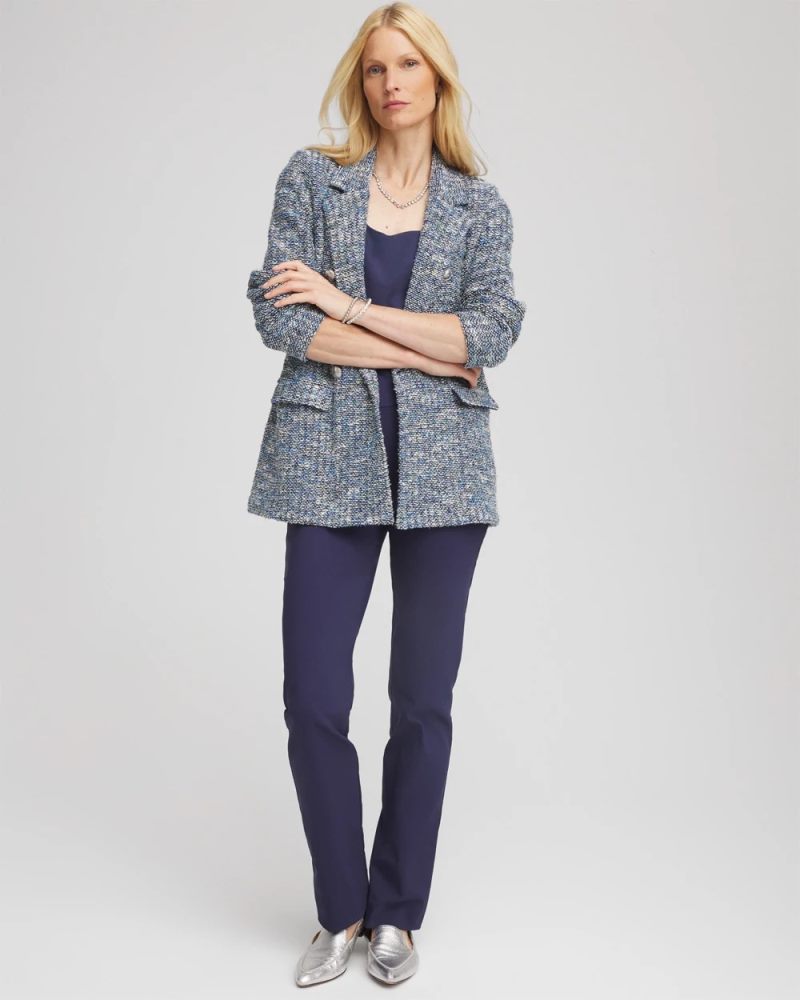 Chicos Tweed Double-Breasted Blazer - PASSPORT BLUE