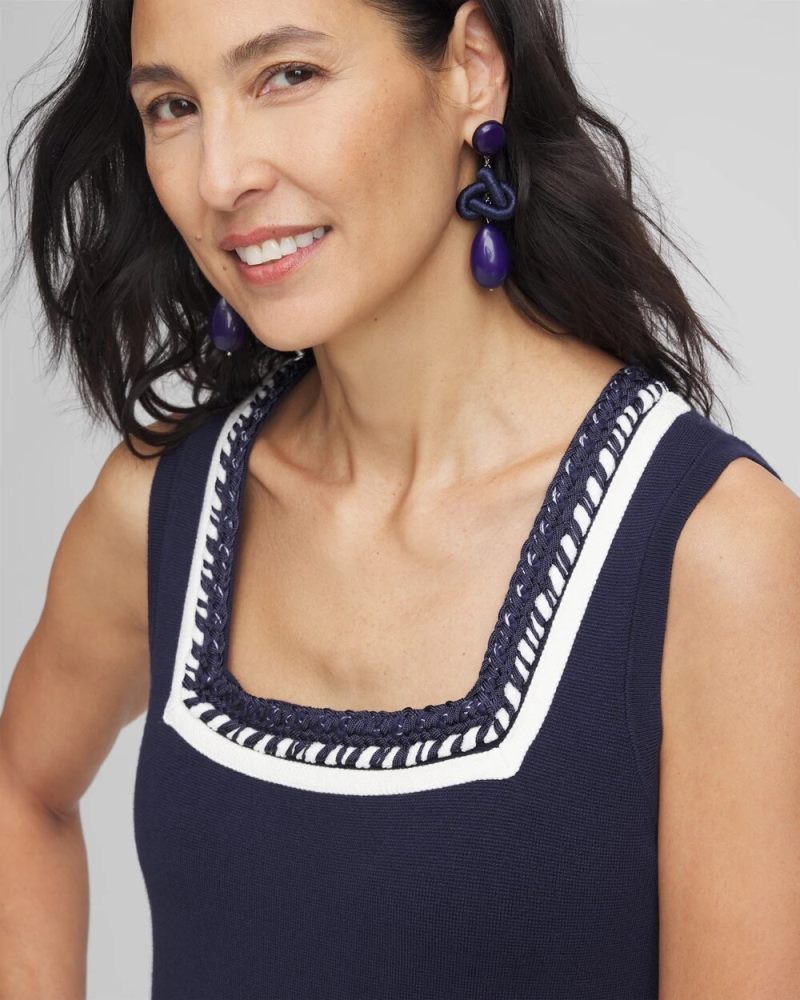 Chicos Contrast-Trim Lady Tank - PASSPORT BLUE