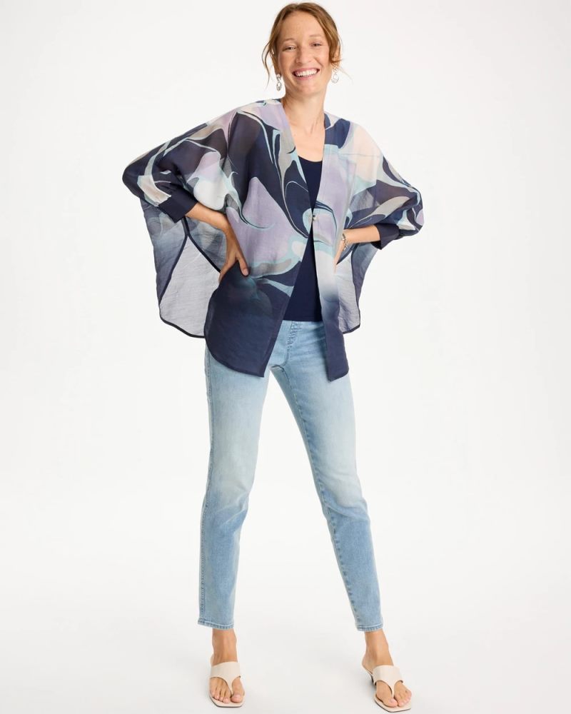 Chicos Woven Printed Cocoon Ruana - PASSPORT BLUE