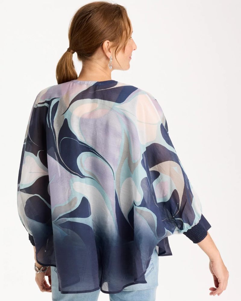 Chicos Woven Printed Cocoon Ruana - PASSPORT BLUE