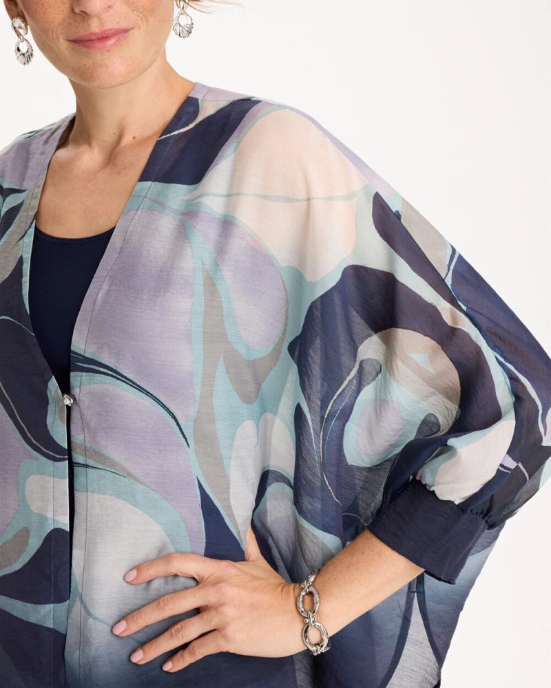 Chicos Woven Printed Cocoon Ruana - PASSPORT BLUE