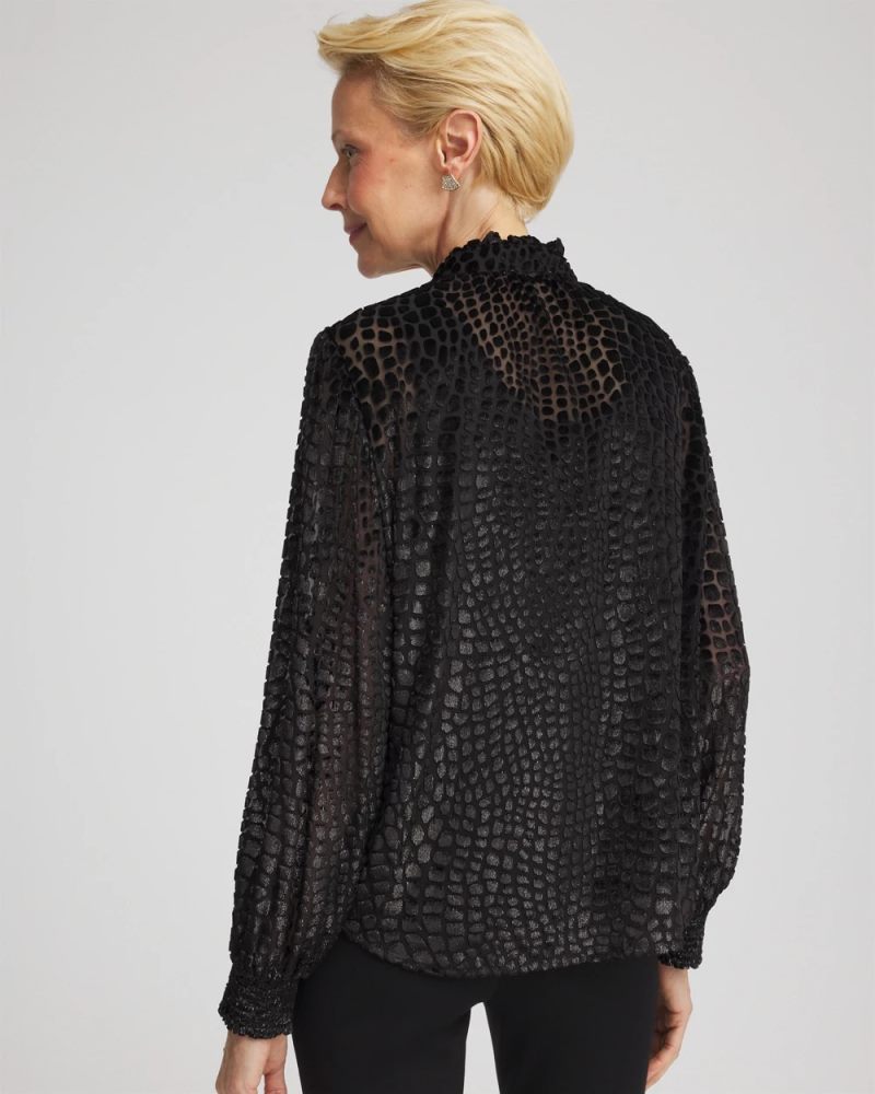 Chicos Burnout Velvet Blouse - BLACK