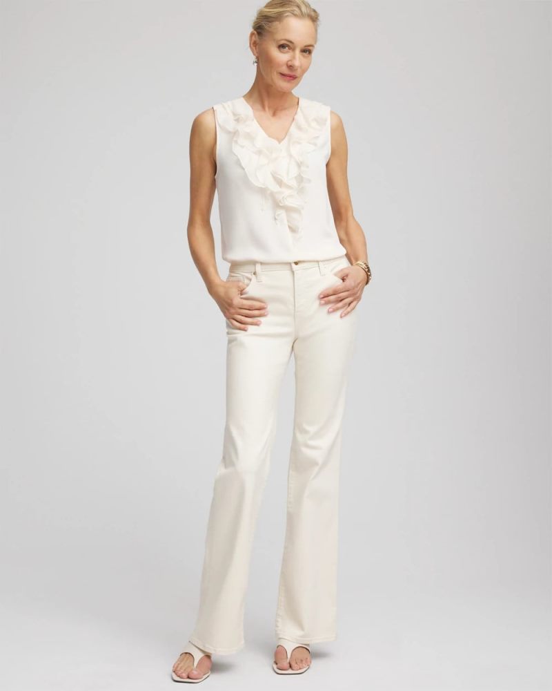 Chicos Satin Ruffle Tank - ENGLISH CREAM
