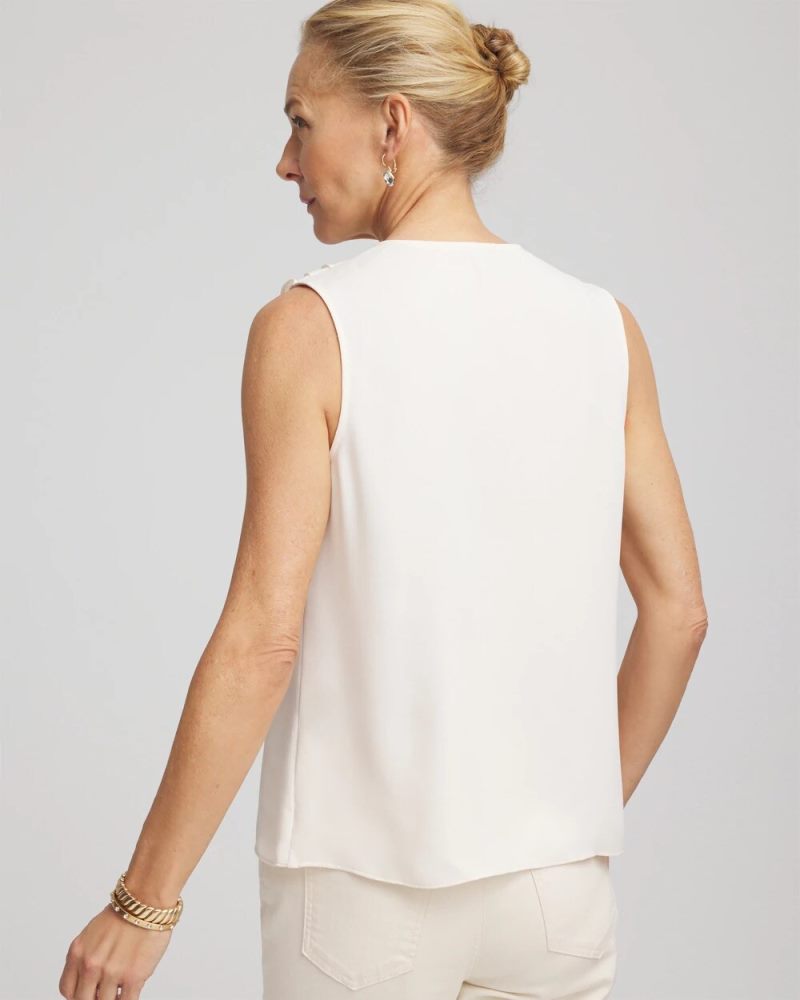 Chicos Satin Ruffle Tank - ENGLISH CREAM