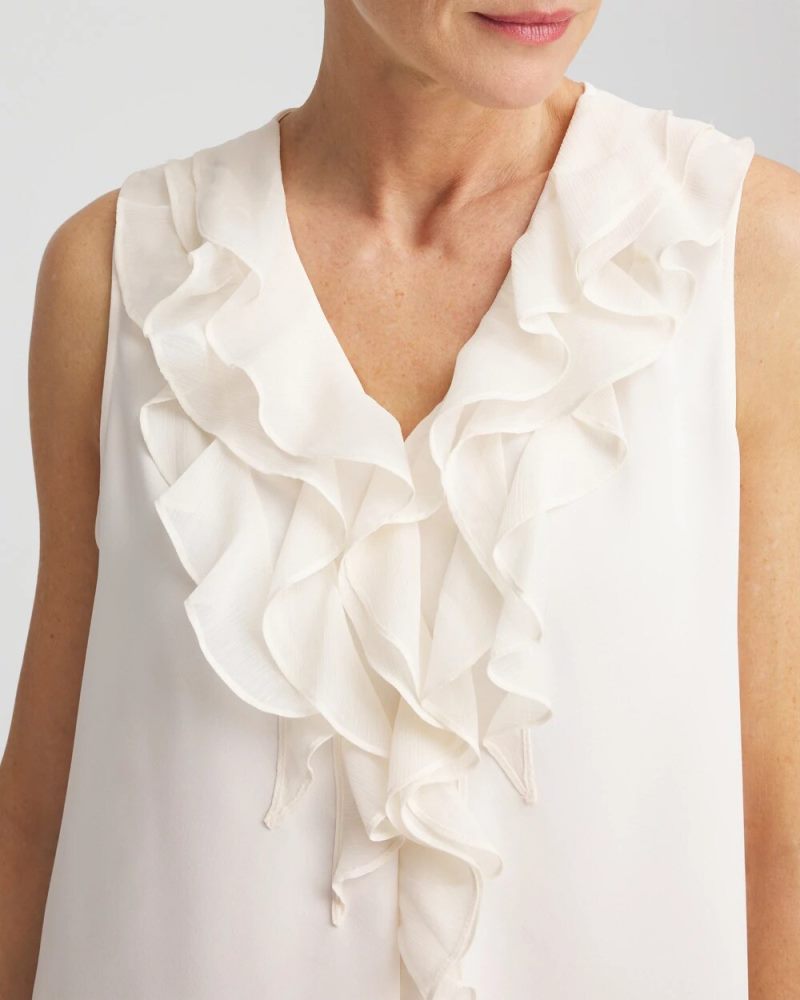 Chicos Satin Ruffle Tank - ENGLISH CREAM