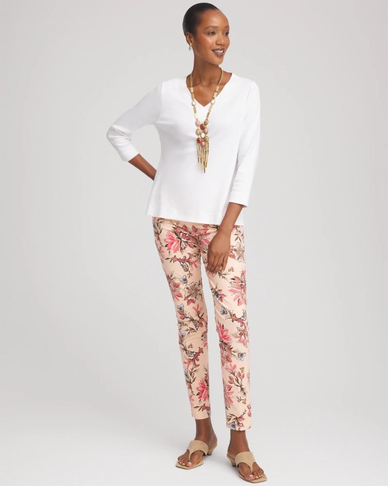 Chicos Short Pima 3/4 Sleeve Tee - ALABASTER