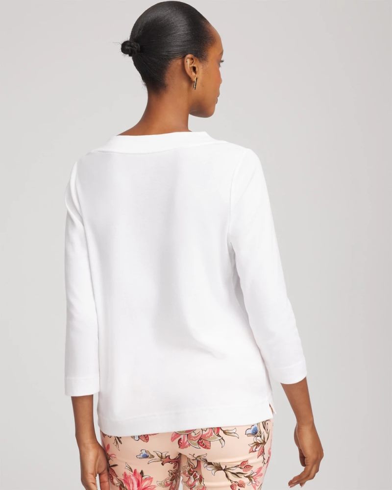 Chicos Short Pima 3/4 Sleeve Tee - ALABASTER
