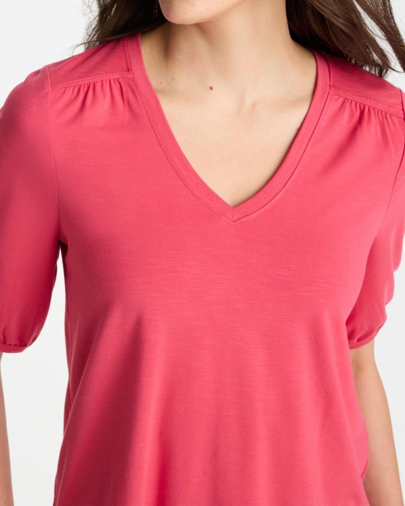 Chicos Shirred Elbow Sleeve Tee - HOT HONEYSUCKLE