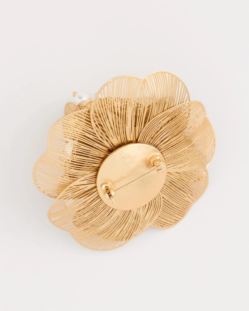Chicos Filigree Flower Brooch - GOLD