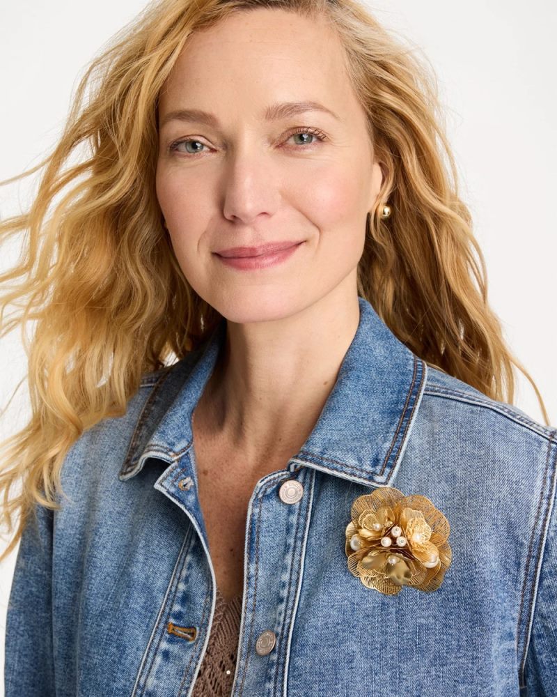 Chicos Filigree Flower Brooch - GOLD