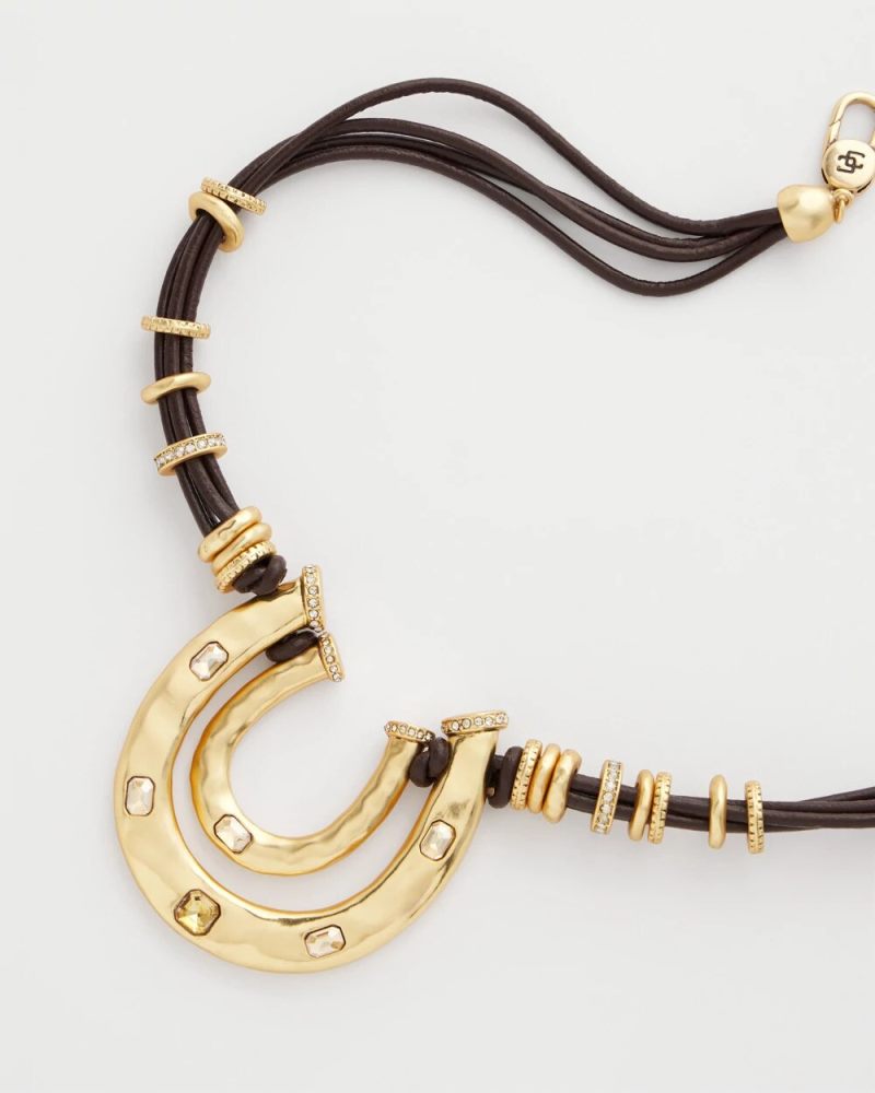 Chicos Equestrian Golden Horseshoe Pendant Necklace - GOLD
