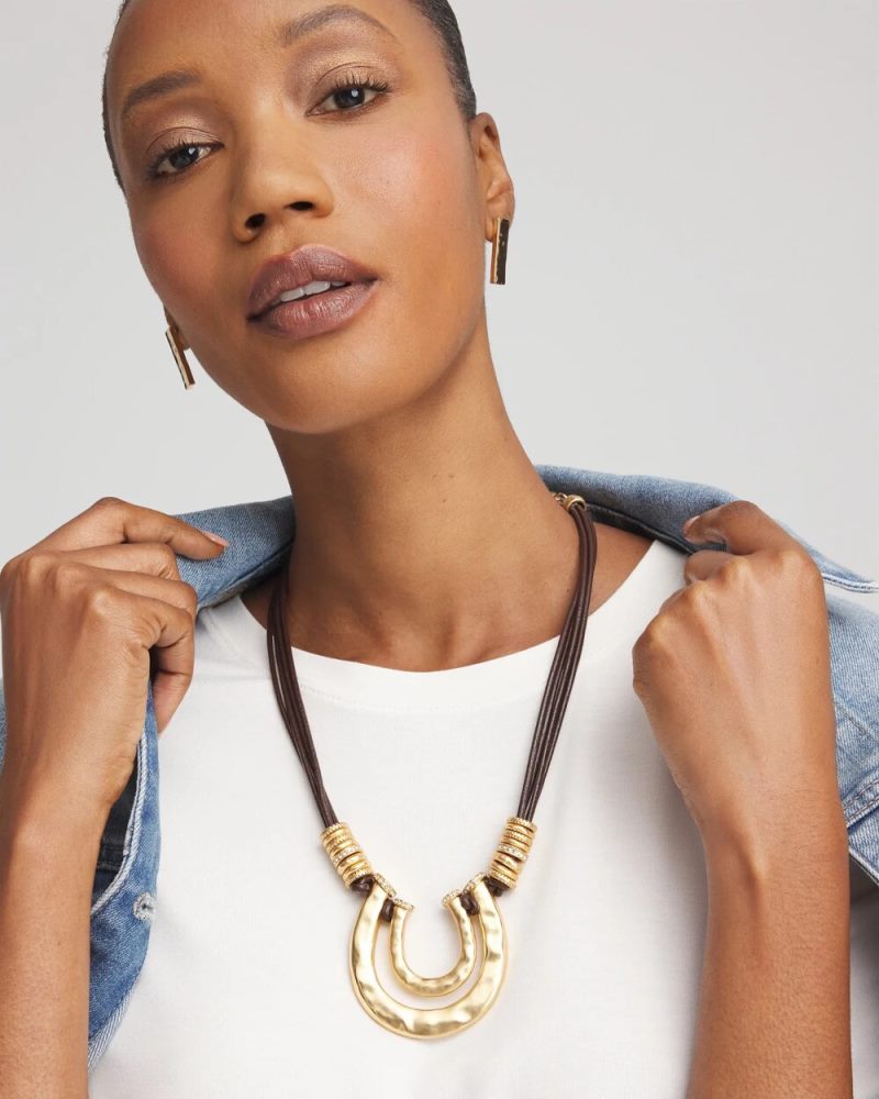 Chicos Equestrian Golden Horseshoe Pendant Necklace - GOLD