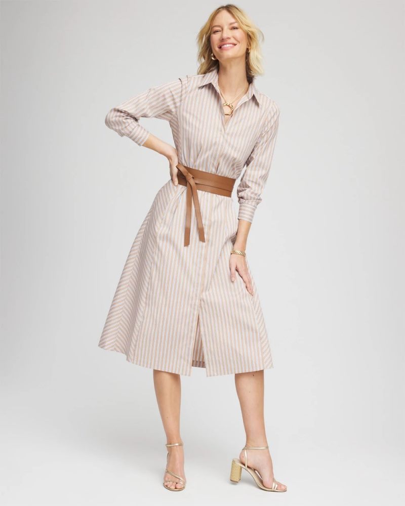 Chicos Vanilla Chai Striped Shirtdress - VANILLA CHAI