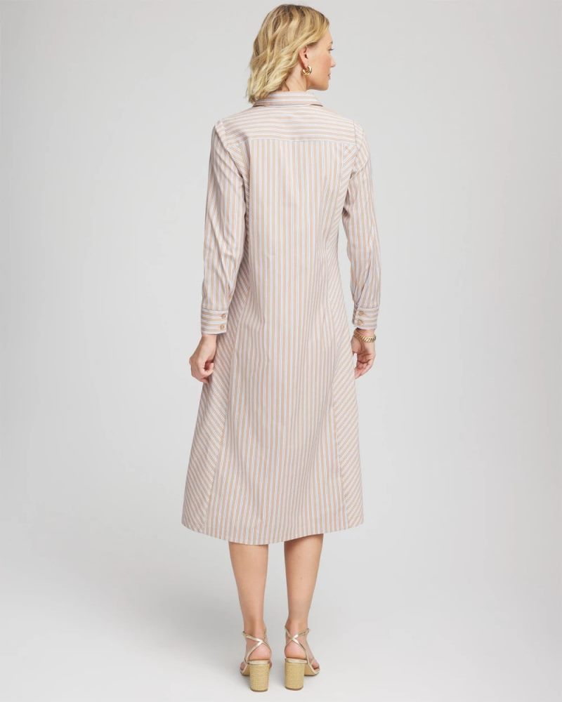 Chicos Vanilla Chai Striped Shirtdress - VANILLA CHAI