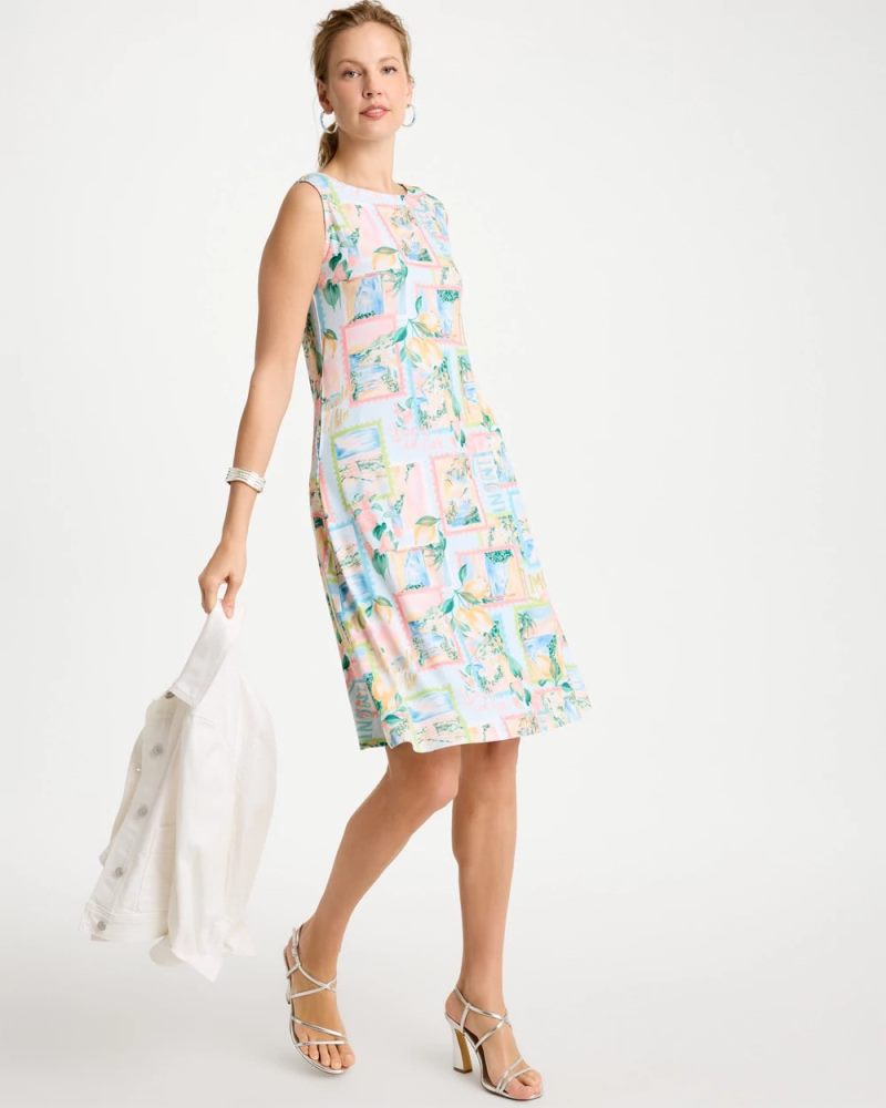 Chicos Jersey Knit Positano Shift Dress - BONDI BLUE