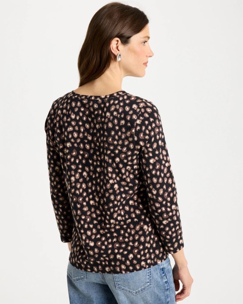 Chicos Cotton Stretch 3/4 Sleeve Polka Dot Tee - BLACK