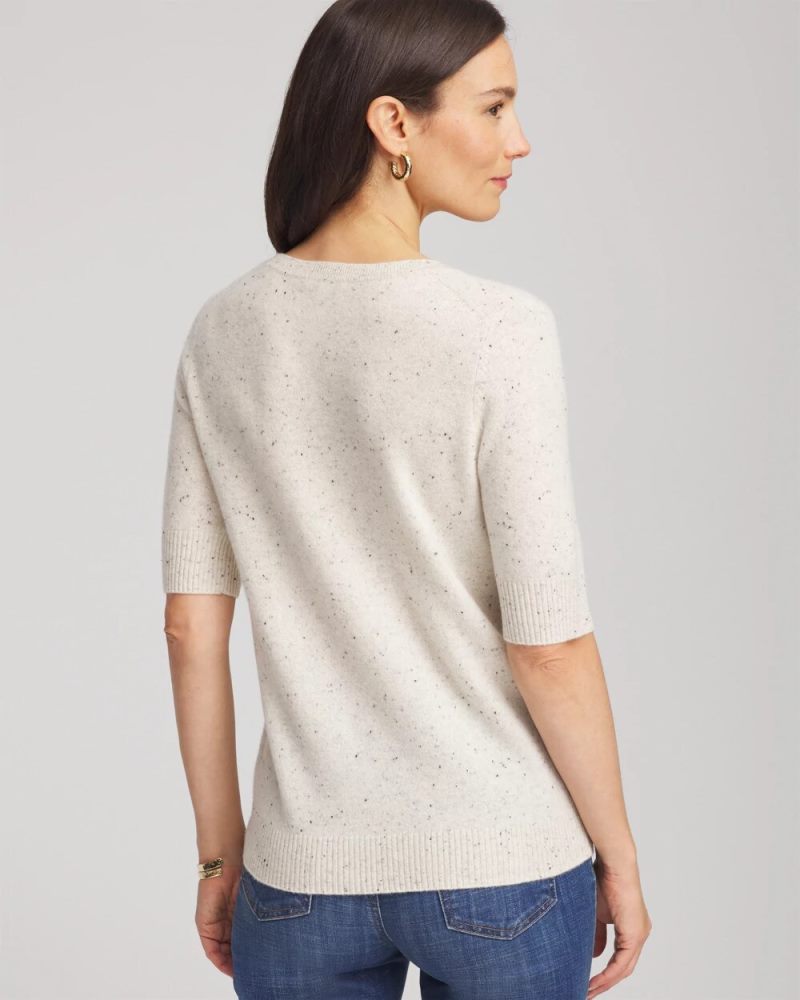 Chicos Crewneck Cashmere Pullover Sweater - LIGHT GRAY
