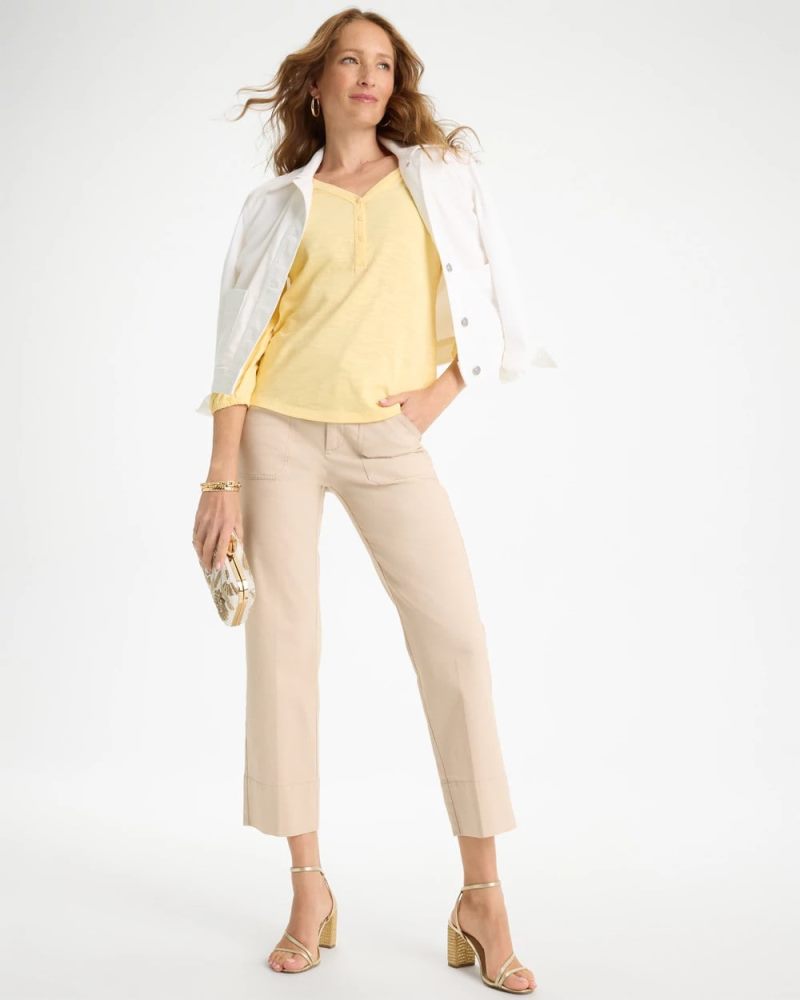 Chicos Puff Sleeve Cotton Slub Henley Tee - GOLDEN HAZE