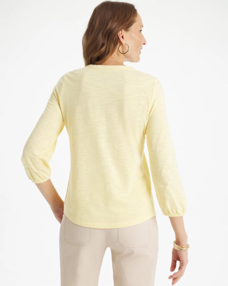 Chicos Puff Sleeve Cotton Slub Henley Tee - GOLDEN HAZE