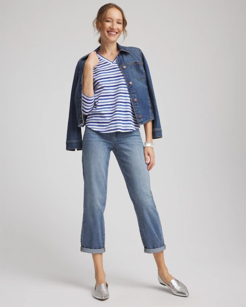 Chicos Slub 3/4 Sleeve Tee - BLUE PEARL