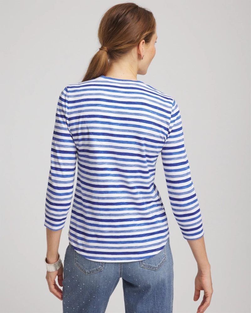 Chicos Slub 3/4 Sleeve Tee - BLUE PEARL