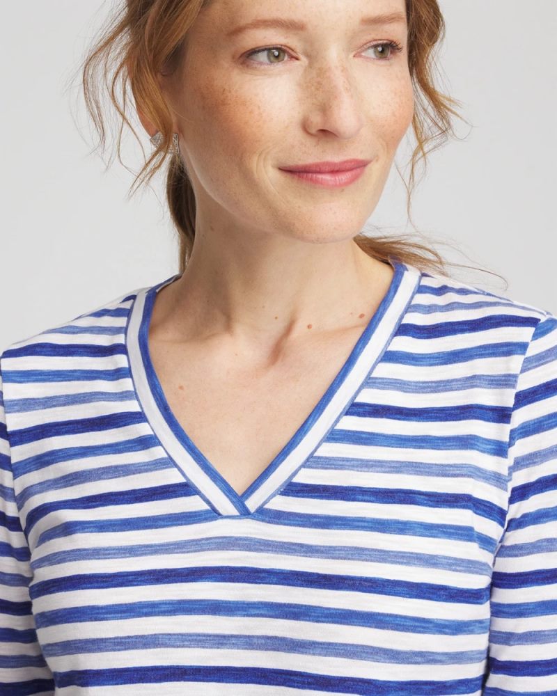 Chicos Slub 3/4 Sleeve Tee - BLUE PEARL