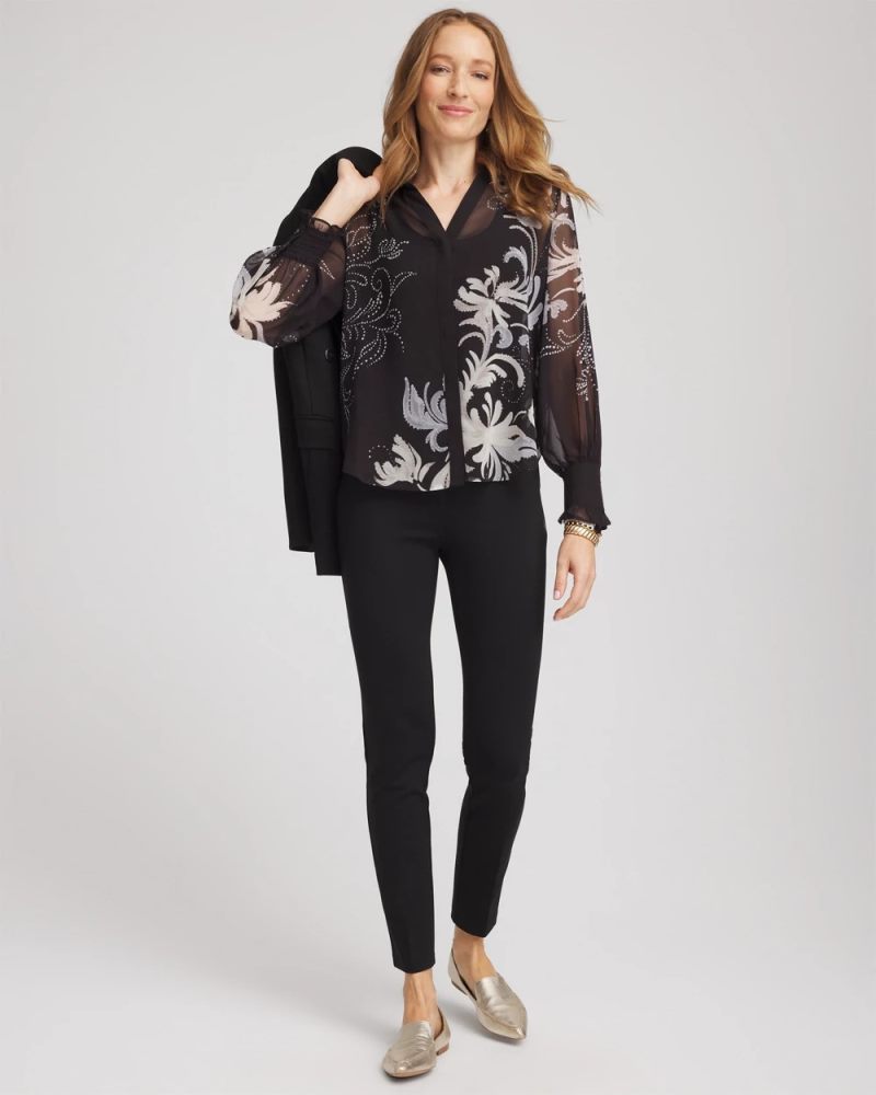 Chicos Georgette Flow Print Blouse - BLACK