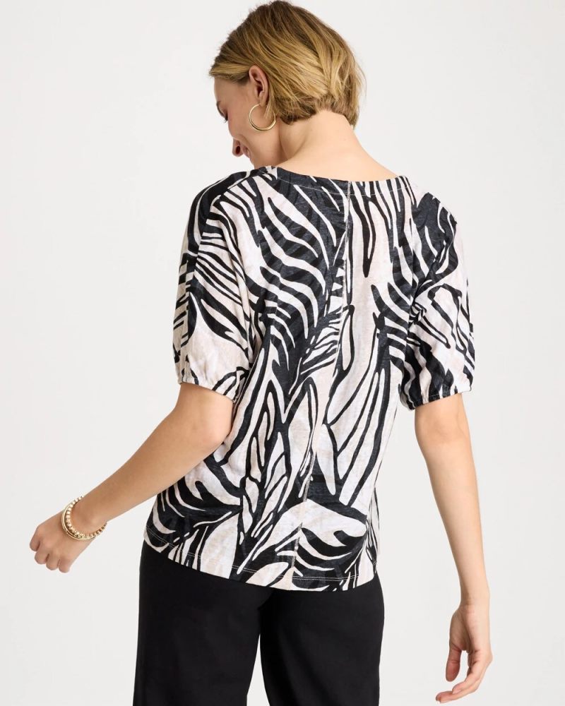 Chicos Tropical Nights Linen Ruched V-Neck Tee - SMOKEY TAUPE