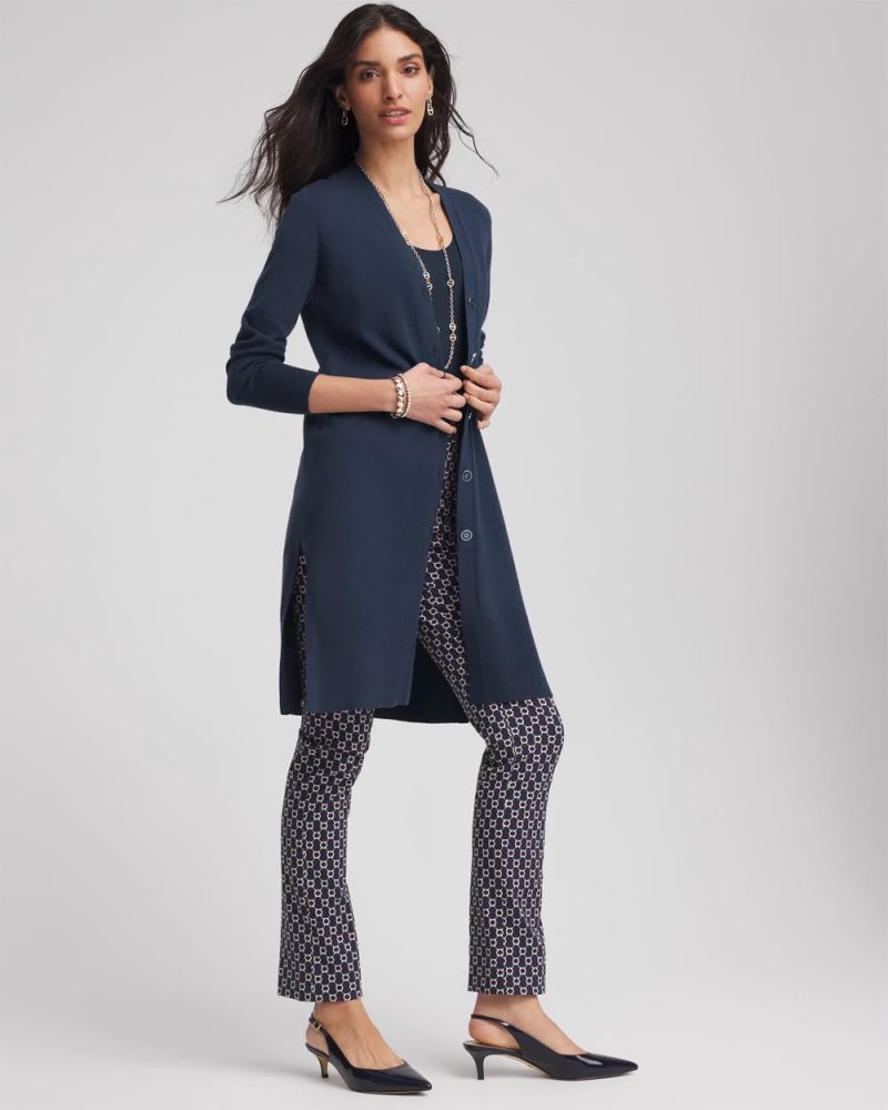 Chicos Novelty Duster Button Cardigan - PASSPORT BLUE