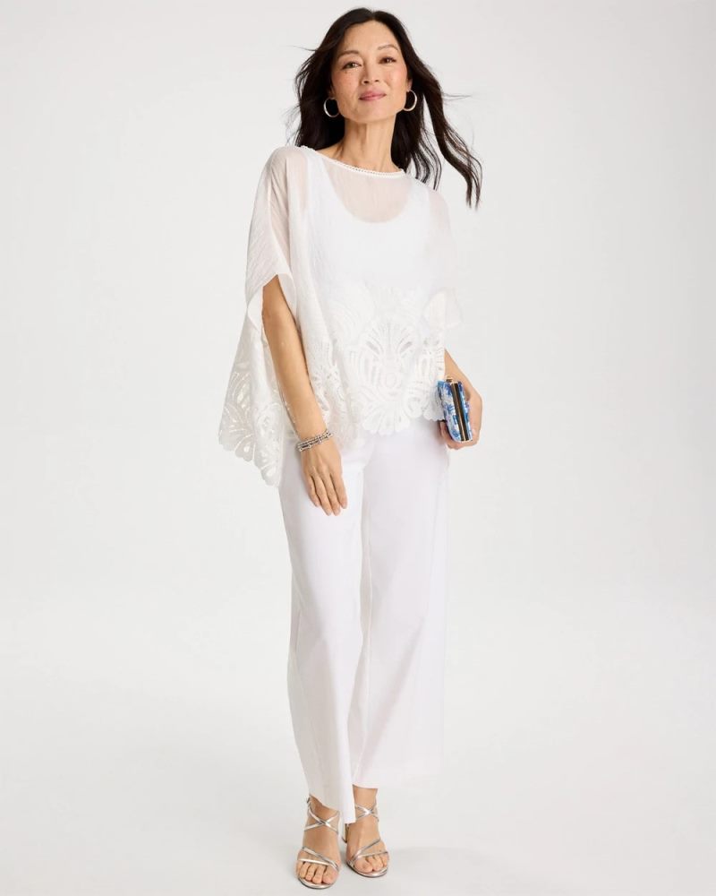 Chicos Crochet Lace Hem Poncho - ALABASTER