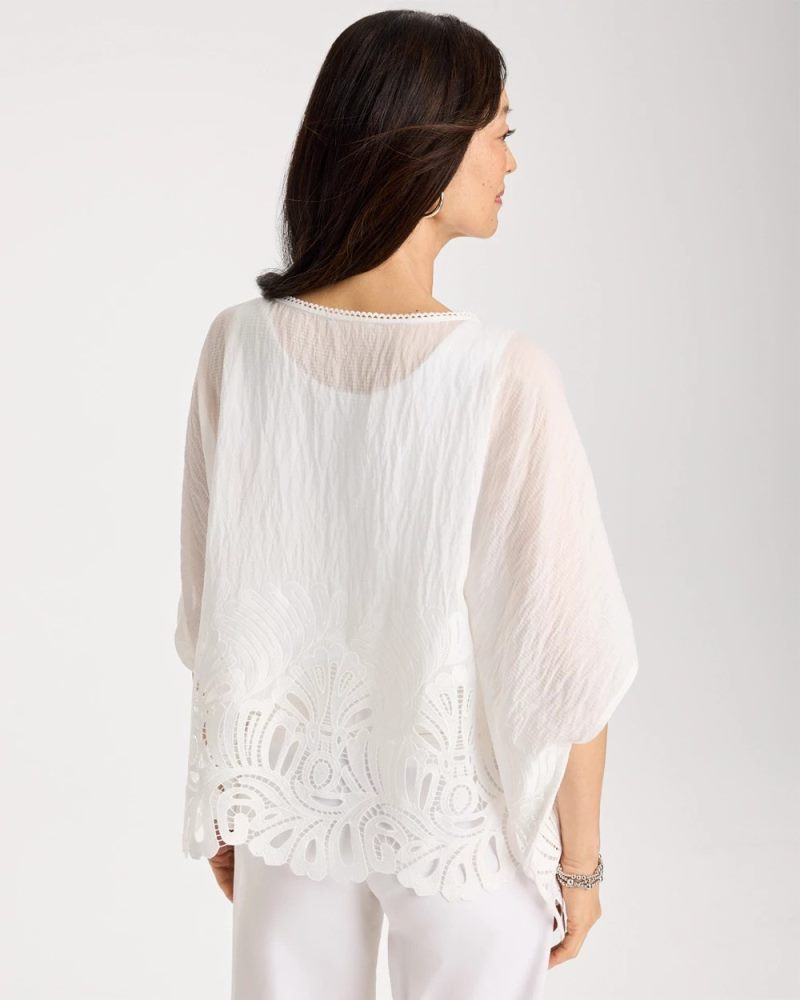 Chicos Crochet Lace Hem Poncho - ALABASTER